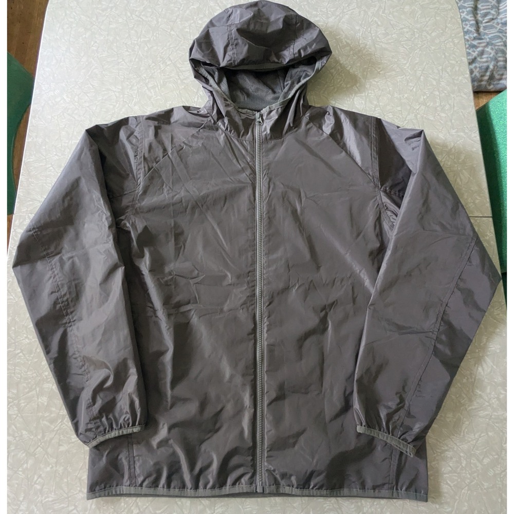 Lands End Mens S Gray Hooded Rain Jacket Full Zip Mesh Lined Windbreaker